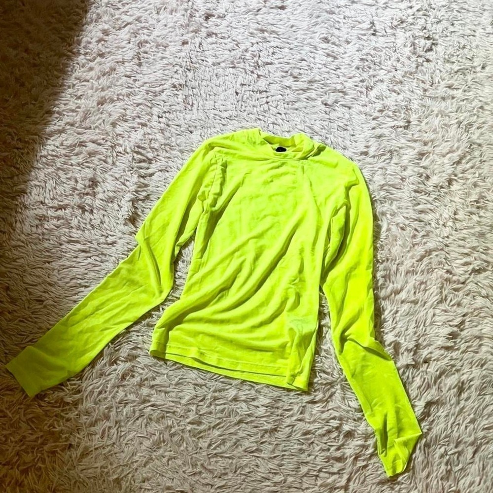Neon Highlighter Yellow Mesh Sheer Layering Rave Top Womens XS Festival‎ Edgy